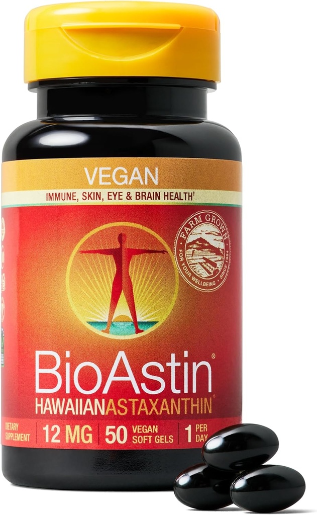 Nutrex Hawaii Vegan BioAstin Hawaiian Astaxanthin - 12mg, 50 Softgels - Farm-Direct Premium Antiossidante Supplemento per Supporto Occhio, Pelle, Joint & Immune System Health - Vegan, Non-OGM & Gluten-Free