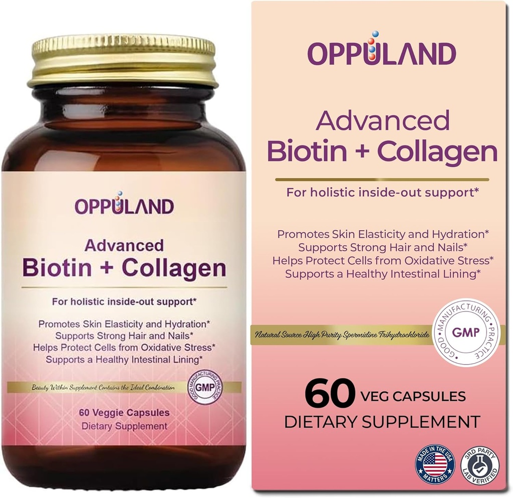 Biotina e collagene Supplementi-Biotin 5000 mcg + collagene per le donne-Supporti capelli forti, nails & sano pelle-60 capsule vegetali