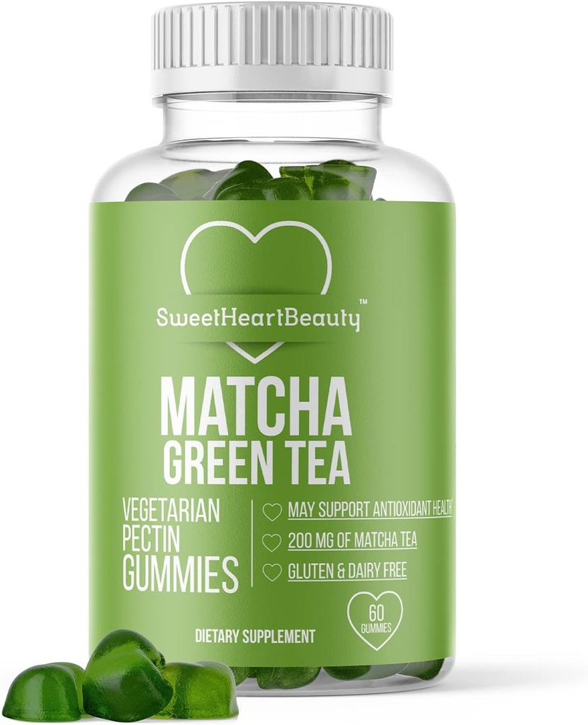 Matcha Green Tea Extract Gummy Vitamin con Estratto di tè verde di Sweetheart Beauty. Matcha Energy Gummies. Detosse del tè verde e pulire. Vegan Friendly, senza glutine e non OGM. 1 mese di fornitura.