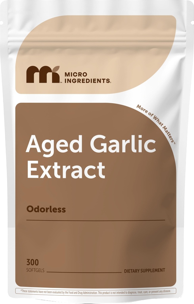 Ingredienti Micro Ingredienti Aglio Inodore 7500mg Per Serve, 300 Softgels | 2 anni di estratto di aglio invecchiato, Allium Cresciuto Bulbo Raso | Potente Antiossidante Supplemento, Supporto Immune e Salute Del Cuore
