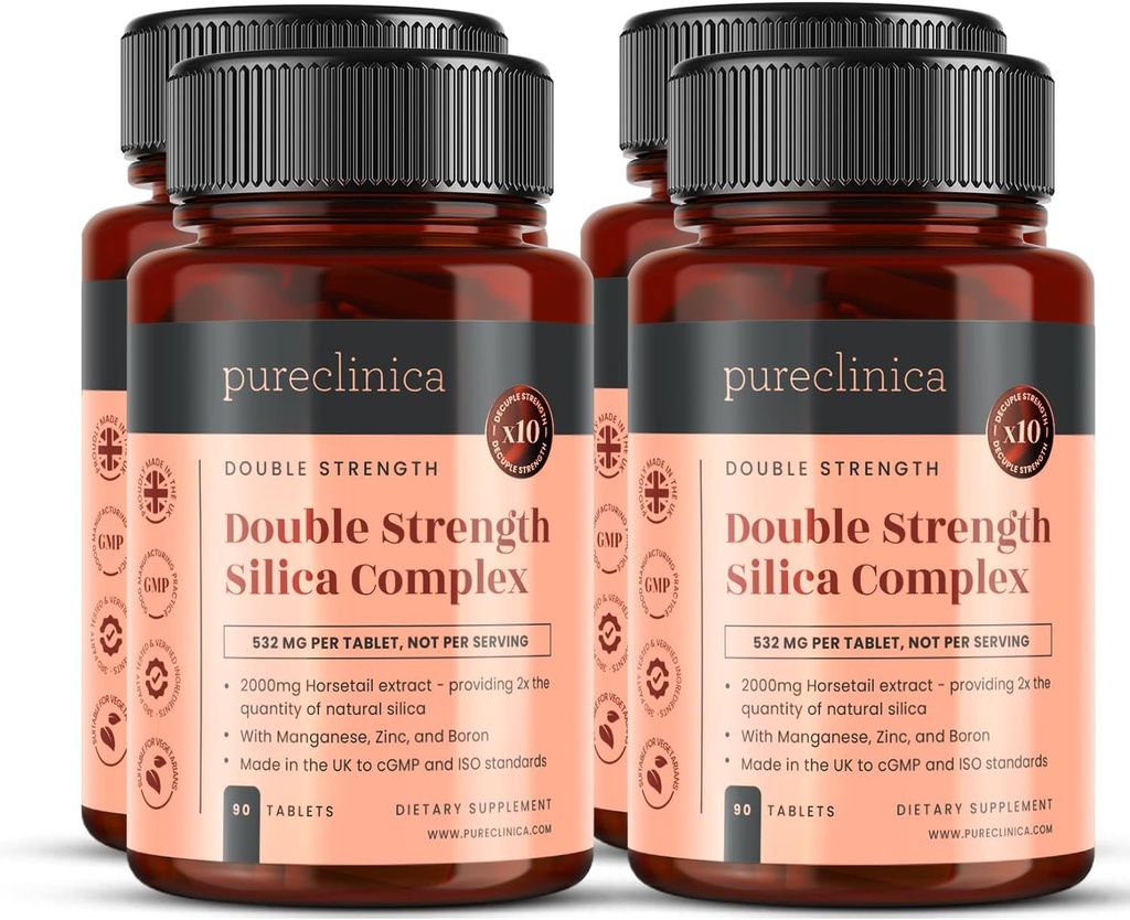 Complesso di silice a doppia resistenza – 12 mesi di alimentazione! (2000mg Estratto di coda di cavallo x 360 compresse(4 bottiglie di 90))