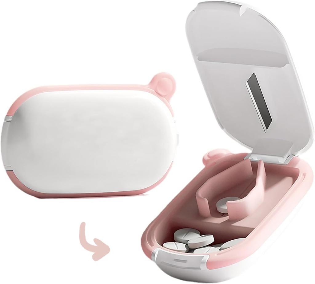MURRI&MURRDI Cutter e organizzatore di piccole o grandi pillole, Cutter di medicina portatile per borsa da tasca, Cutter del supporto del pilastro per vitamine, compresse, farmaci, rosa