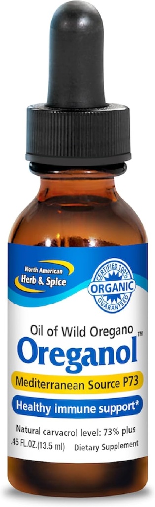NORTH AMERICAN HERB & SPICE Oreganol - 0,45 fl. oz. - Olio di origano naturale, selvatico, biologico - Fonte mediterranea P73 - Non OGM - 194 Serve
