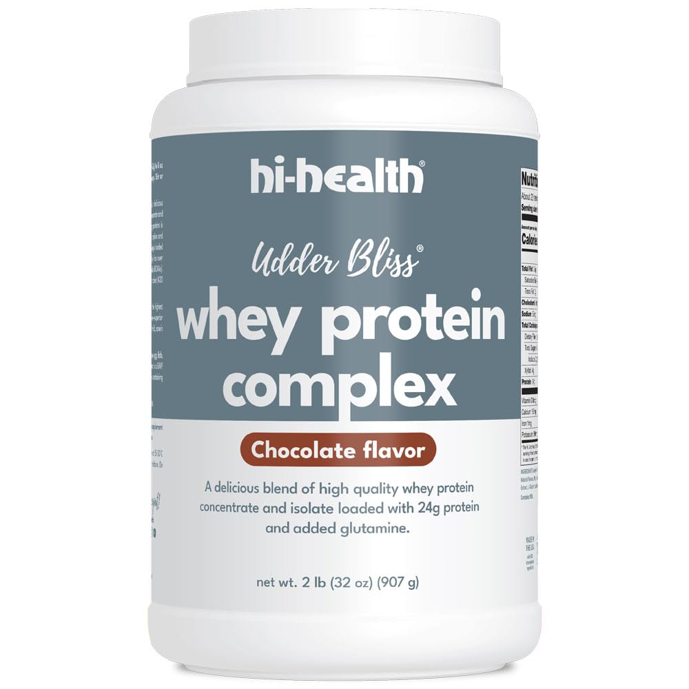 Hi-Health Udder Bliss Whey Protein Complex Powder, Blend of Bio available Whey Protein Concentrate and Isolate with Aggiunto Glutamina, Chocolate (2 Pounds)