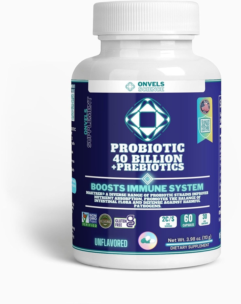 Probiotici 40 miliardi + Prebiotici MAKTREK® | Boost Funzione immunitaria & Salute Digestiva & Gut, BOOSTS Immune System - Supporta costipazione occasionale, diarrea, gas & Bloating - per le donne & uomini