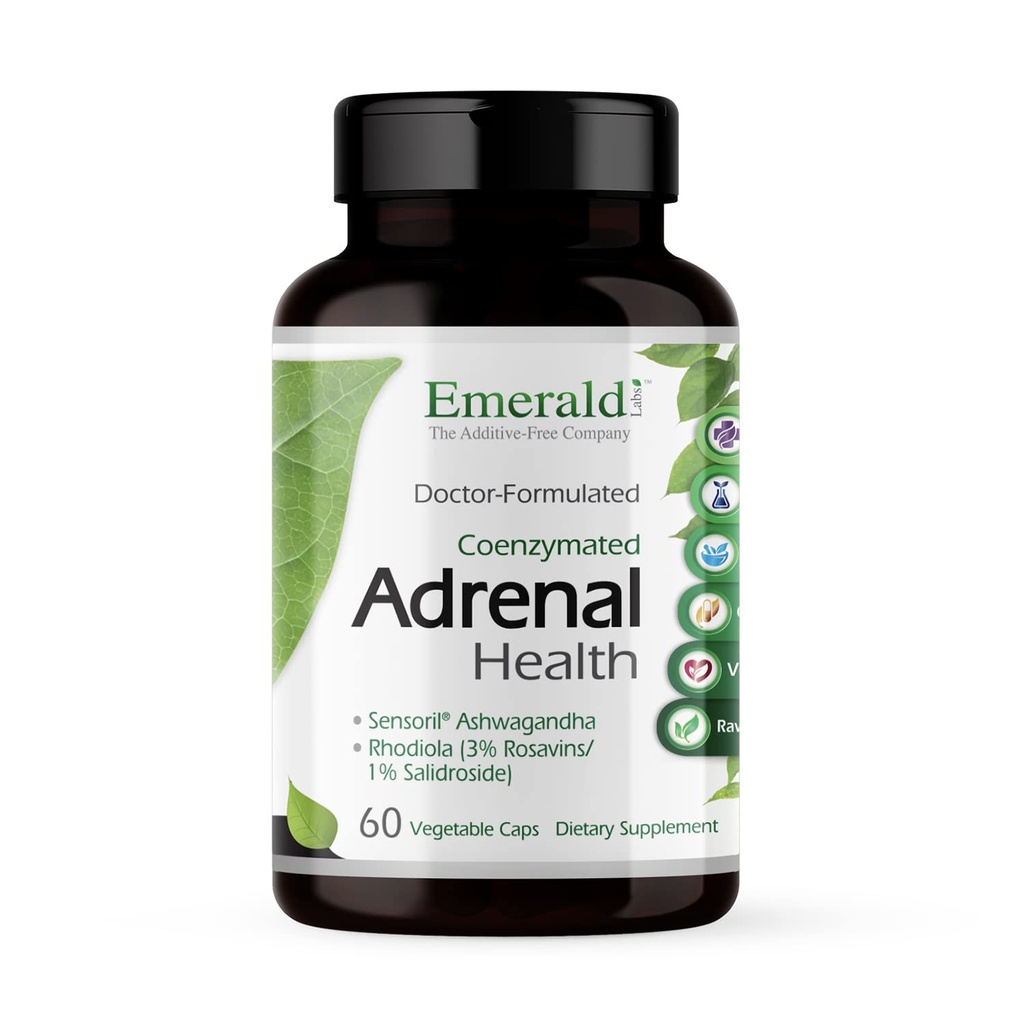 EMERALD LABS salute surrenale - Rilievo di stress, supporto energetico e sonno reattivo con Sensoril Ashwagandha, B Vitamine, Rhodiola & More* - Gluten-Free - 60 capsule vegetali (30-Day Supply)