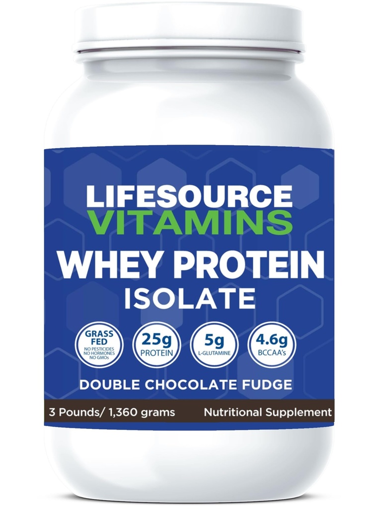 Vitamine LifeSource 3 lb - US Dairy Cows Grass Fed Whey Protein Isolate - Double Chocolate Fudge addolcito w/Stevia - 3 lb Polvere