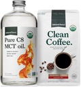 Natural Force Organic Ground Clean Coffee + Organic Pure C8 MCT olio Bundle – 100% C8 MCT & Mold & Mycotoxin Free Coffee – Non-GMO, Keto, Paleo, e Vegan - 10 Oz Bag e Bottiglia di vetro da 32 Oz