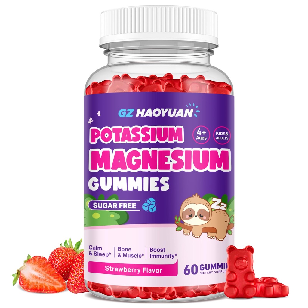 Gummie di Magnesio per bambini - Magnesio Glycinate Gummies con Vitamina D3, B6, Potassium & Ashwagandha, Magnesio per bambini e adulti Rilassamento, Sonno, Cervello & Bone Salute -Vegan Fragola 60ct