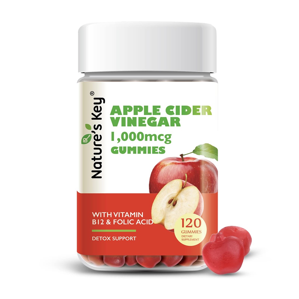 Aceto di sidro di mele chiave della natura Gummies 120 Conte ACV Gummy con vitamina Folic B6 B12 Beetroot & Pomegranate - Vegan, Non OGM & Gluten-Free