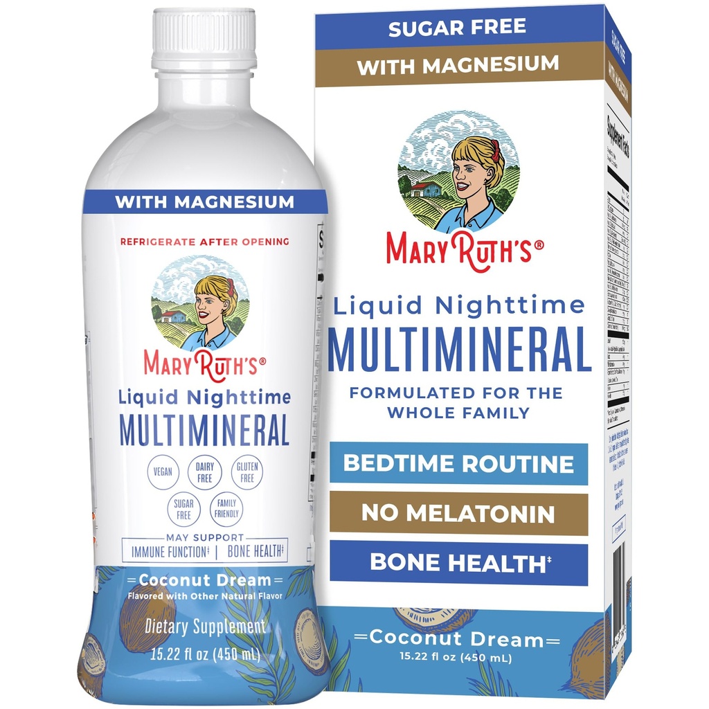 MaryRuth's Liquid Nighttime Multimineral | No Melatonin | Bedtime Routine | Magnesium Citrate | Calcium | Zinc | Vitamina D3| Disponibile in 4 Flavor - Vegan | Sugar Free | Gluten Free | 15.22 Oz
