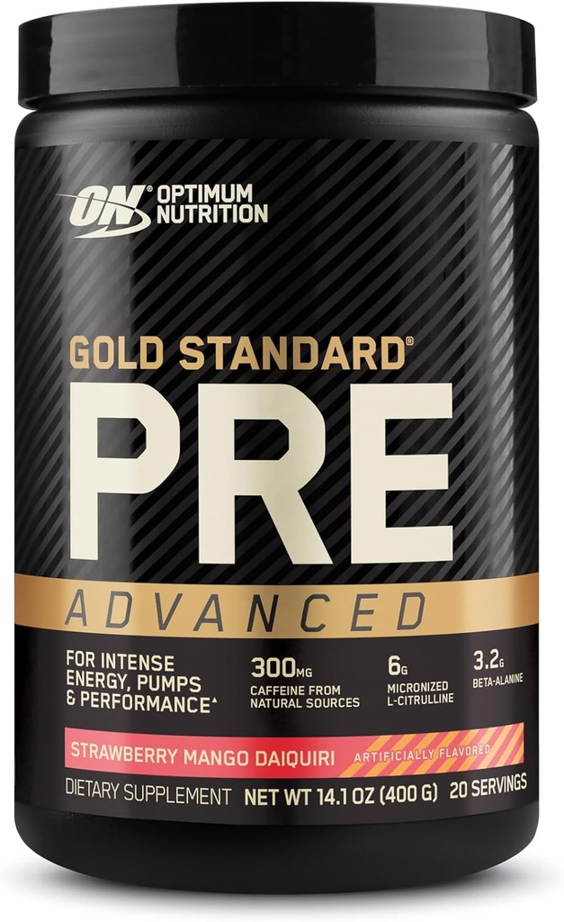 Optimum Nutrition Gold Standard Pre Workout Avanzato, con Creatina, Beta-Alanina, Micronized L-Citrulline e Caffeina per Energia, Keto Friendly, Fragola Mango Daiquiri, 20 Serve