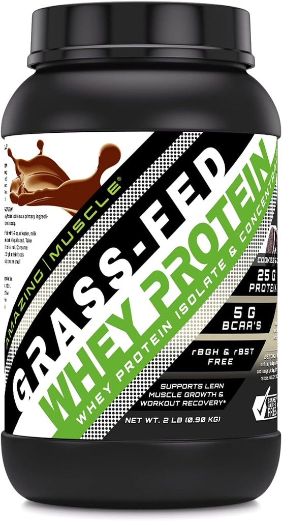 Incredibile Muscle Grass-Fed Whey Protein Supplemento | 25 G per Serving | Cookies & Cream Flavor | 2 Lb (0.90 Kg) | Non-GMO | Gluten-Free | Made in USA