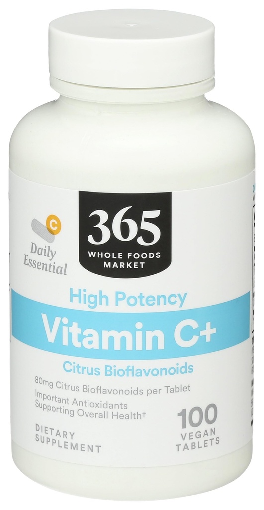 365 by Whole Foods Market, Alta Potenza Vitamina C+, 80mg Citrus Bioflavonoids, Vegan, 100 compresse