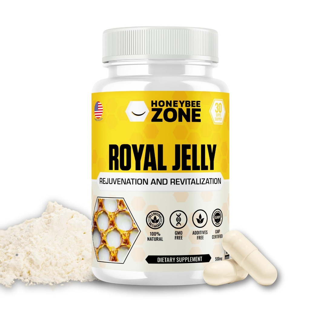 Royal Jelly Capsules – 500 mg di energia, Glowing Skin e Brain Booster Supplemento | Non OGM, Gluten-Free, 60 Easy-to-Swallow