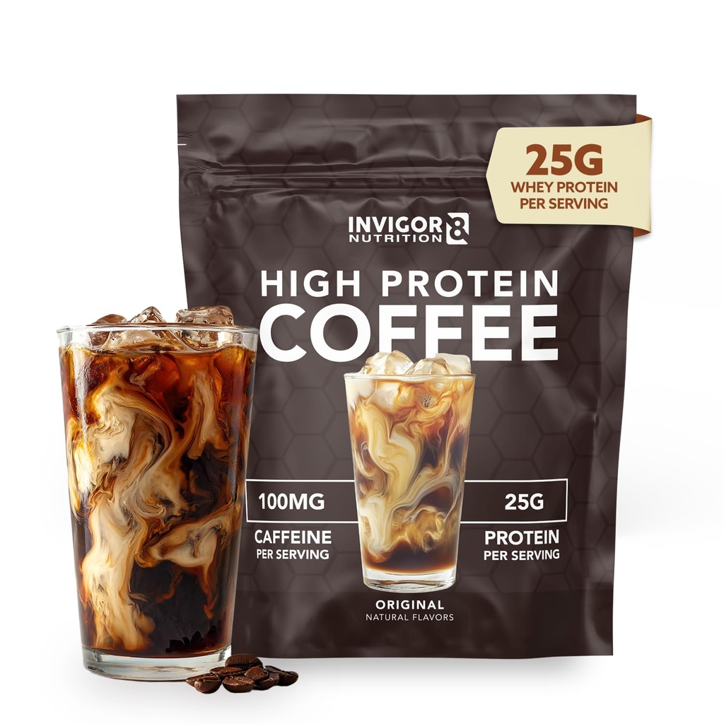 INVIGOR8 Polvere di caffè proteica alta 25 Grammi Whey Isolate100mg Natural Green Tea Caffeine | 0 Aggiunto Sugar Keto Gluten Free 99,9% Lactose Free | Hot or Iced15 Serving 15 Servings (17 OZ, Originale)