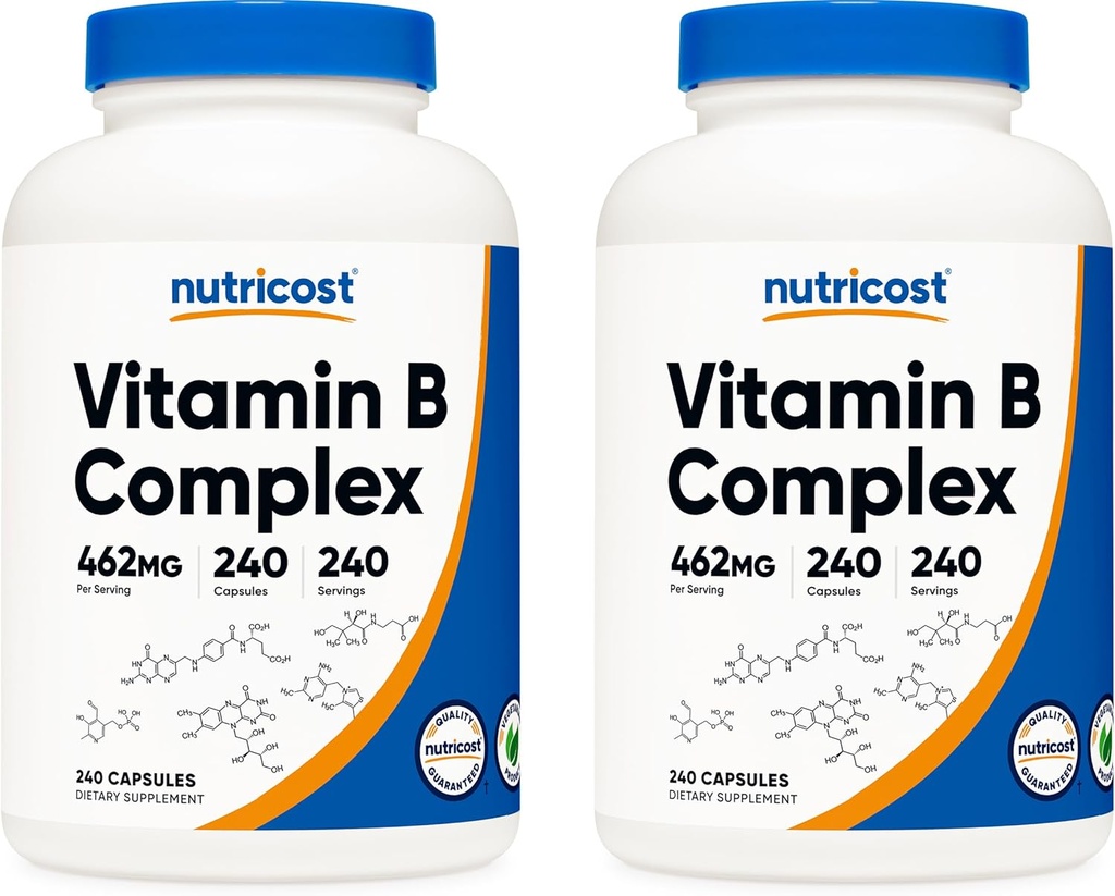 Nutricost ad alta potenza vitamina B Complesso 462mg, 240 capsule (2 bottiglie) - con vitamina C