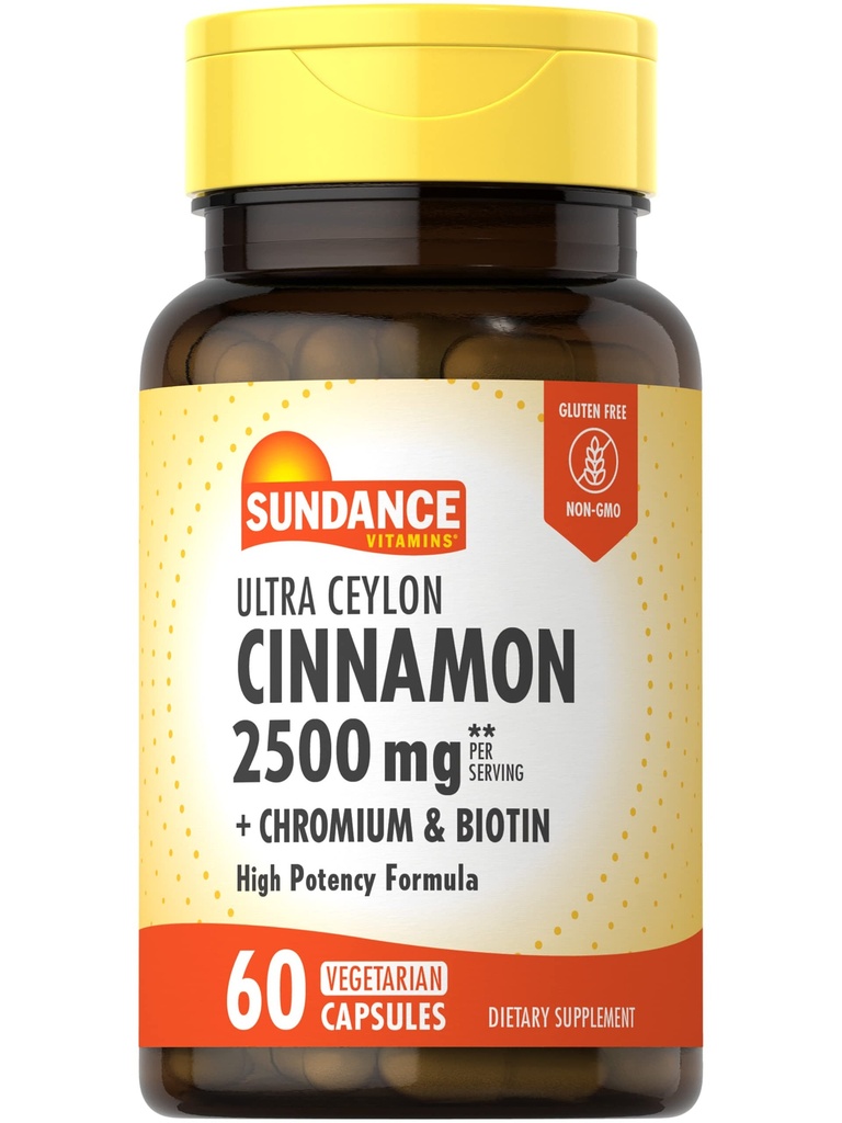 Sundance Ceylon Cinnamon Capsule 2500mg | 60 pillole | con cromo e biotina | Vegetariano, Non OGM e Gluten Supplemento gratuito