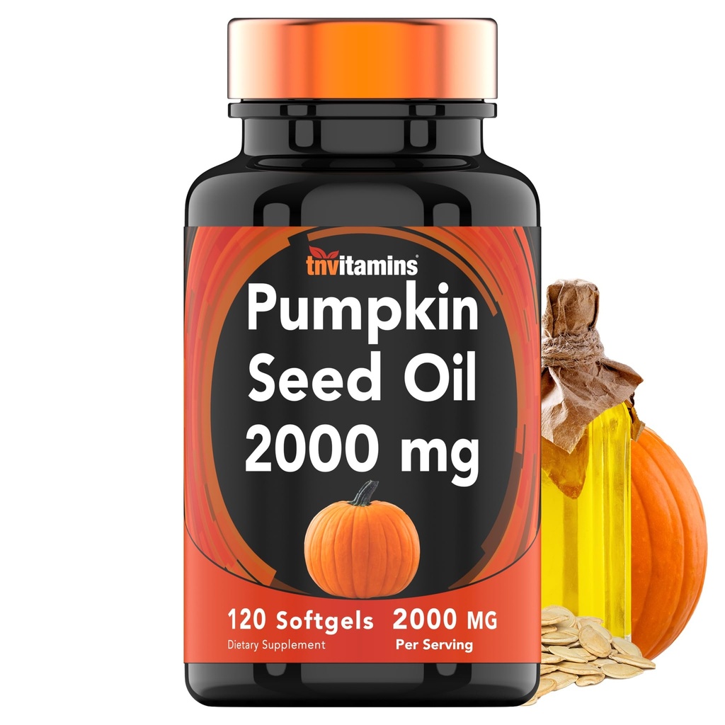 tnvitamins Olio di semi di zucca - 2000 mg Per servire x 120 Softgels | Integratore di olio di semi di zucca per la crescita dei capelli e controllo della vescica*