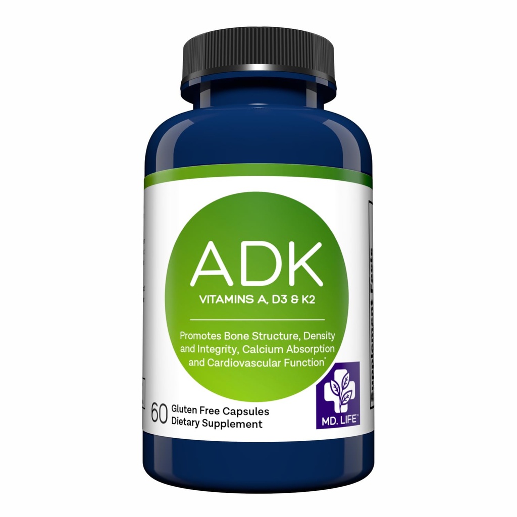 MD.LIFE ADK Vitamin Supplemento – Vitamina D3 K2 e A Complex – 60 capsule – Alta potenza Vitamina ADK per Bone e Heart Health Support