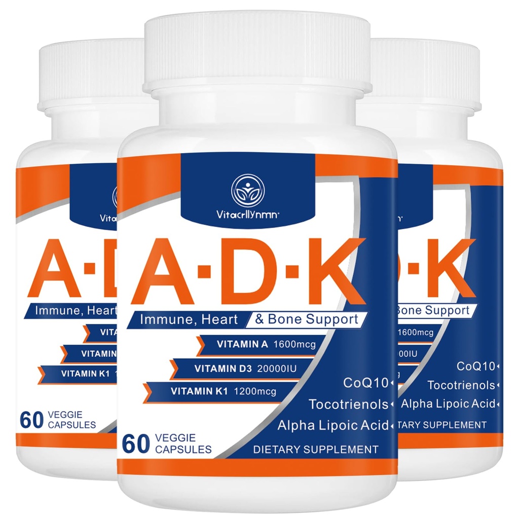 Supplemento di vitamina ADK 20000 IU - Vitamine ad alta potenza A, D3 e K1 per il cuore, Salute e Supporto immunitario Vitamina ADK 180 capsule