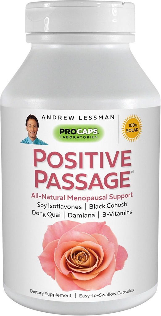 ANDREW LESSMAN Passaggio positivo 60 capsule - Supporto naturale e bilanciamento per i livelli di ormone femminile. con Soy Isoflavones, Cohosh nero, Dong Quai, Damiana. Nessun Additivo