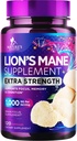 Lions Mane Mushroom Capsules 10.000mg - Lion’s Mane Supplement Capsule per Memoria e Supporto Focus, Cervello, Supporto per la Salute Immune, Vegan, Bottigliato negli Stati Uniti, Lions Mane Mushroom Powder Extract, 120 Count