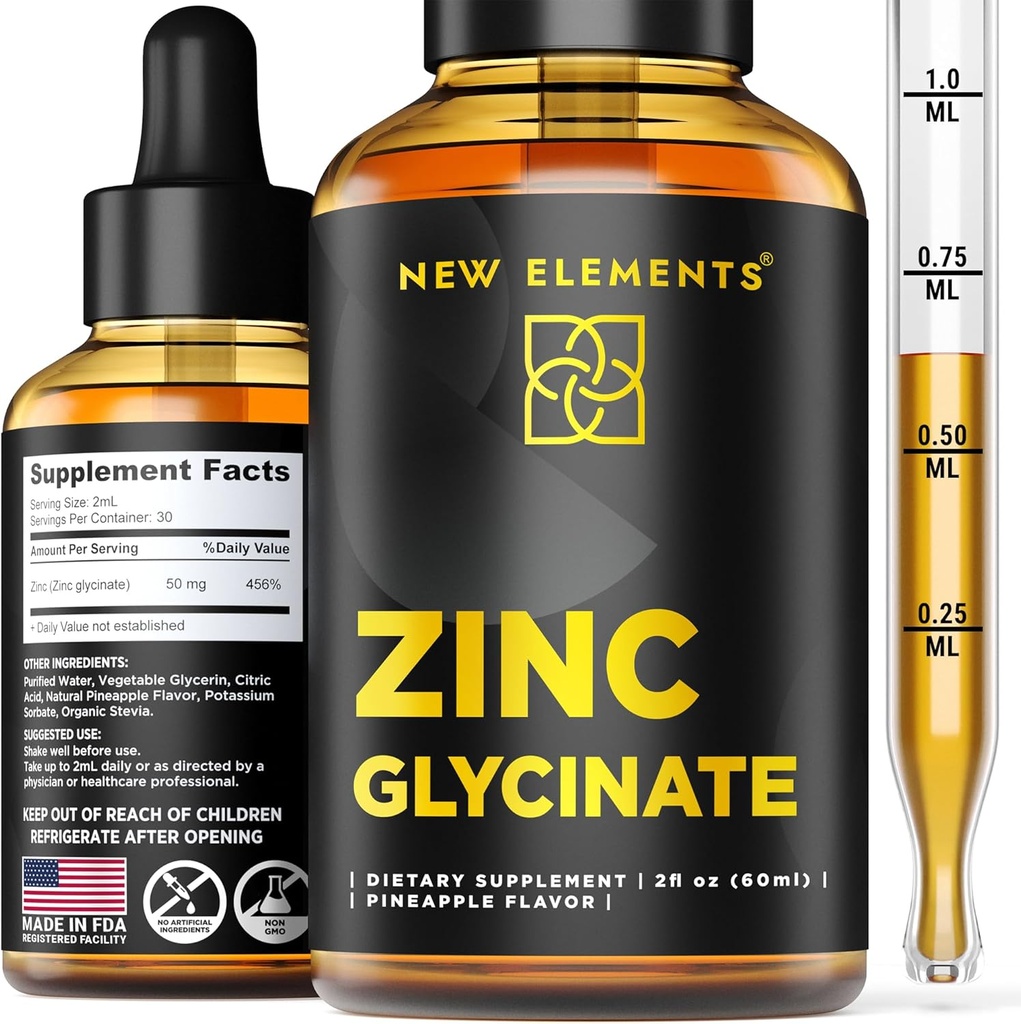 Integratori di zinco 50mg | Supplemento di zinco liquido | Gocce di glicinato di zinco per gli adulti | Supporta la salute immunitaria | Metabolismo | Supplemento per la cura della pelle | Non OGM | Vegan | Gluten-Free