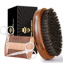Pennello del cuscinetto di Sosoon per gli uomini, Pennello del cuscinetto del cinghiale puro al 100%, Set di Grooming del cuscinetto Compreso Comb del cuscinetto, 2 Pcs Forbici Mustache, e Borsa da viaggio