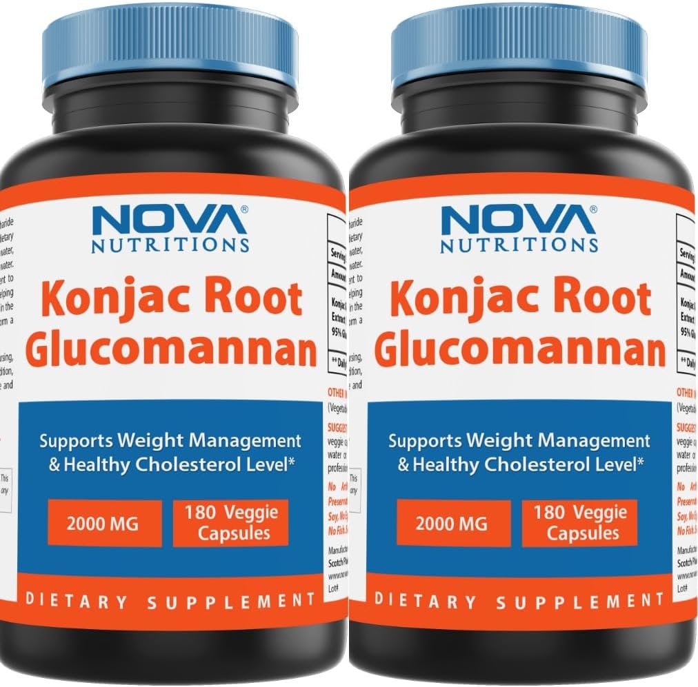 Nova Nutritions 2 Pack Konjac Root Glucomannan Capsule 2000 mg/Serving Veggie Caps 180 Conta (Totale 360 Capsule)