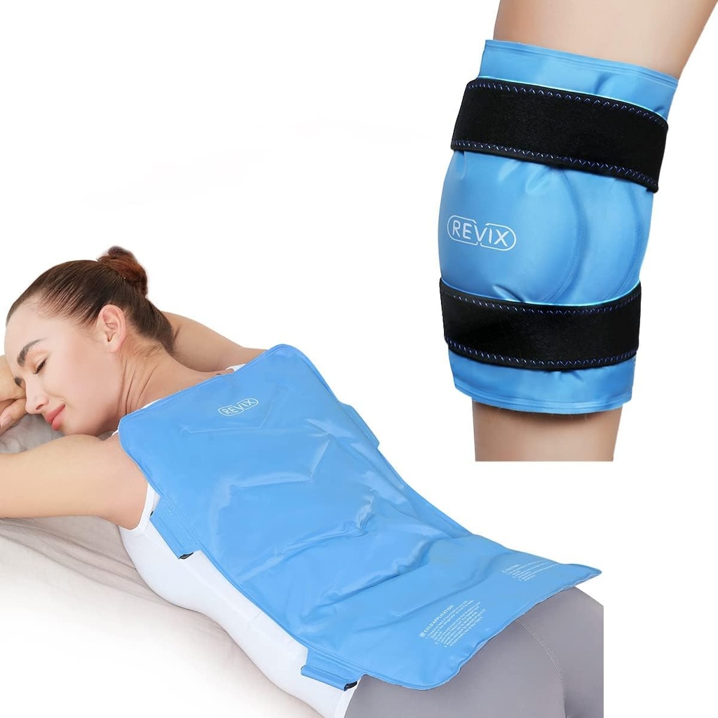 REVIX Full Back Ice Pack per lesioni Reusable Large Gel Ice Wrap for Back Pain Relief and XL Knee Ice Pack Wrap Around Full Knee After Surge