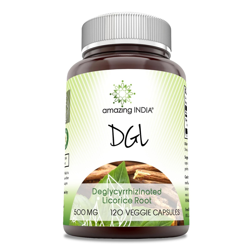 Incredibile India DGL 500 mg 120 capsule vegetali Supplemento | Non OGM | Gluten Free