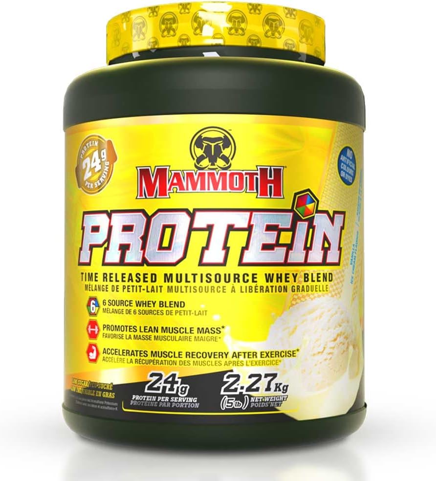 MAMMOTH PROTEIN POWDER, HIGH PROTEIN SHAKE, SUPERIOR TIME-RELEASE FORMULA, WHEY PROTEIN CONCENTRATE & ISOLATE, HYDROLYZED WHEY & MILK PROTEIN ISOLATE, CASEIN, 6 BIOAVAILABLE DAIRY SOURC, LOW SUGAR