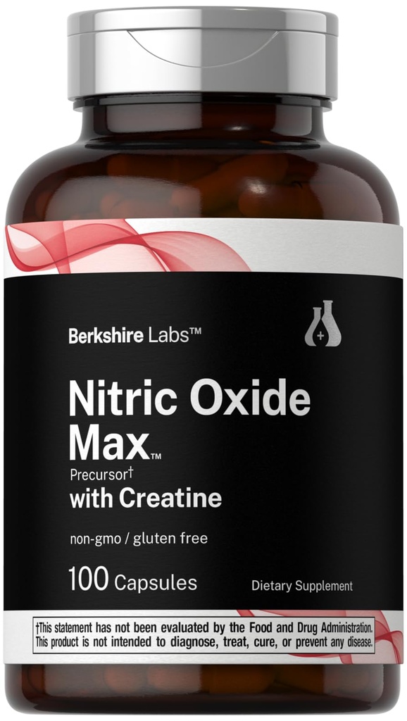 Horbäach Nitric Oxide Supplemento con Creatine | 100 capsule | L Citrulline, L Arginina e Creatina Monoidrato | Non OGM, Gluten Free | Berkshire Labs