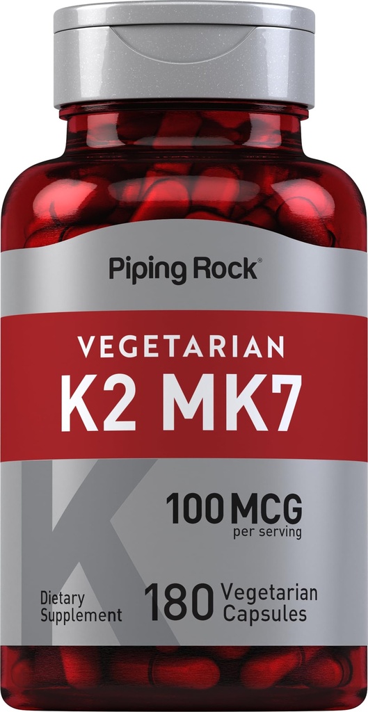 Piping Rock K2 MK7 vitamina Supplemento | 100 mcg | 180 capsule vegetariane | per le donne e gli uomini | Non-GMO, senza glutine