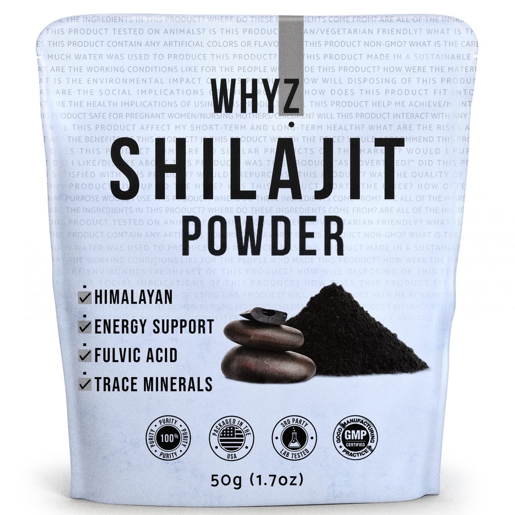 Polvere di Shilajit di WHYZ, 50g (1.7 oz), minerale dell'Himalaya puro di Shilajit di Shilajit con polvere di acido Fulvic, composto puro di Shilajit e di minerali Fulvic per il supporto immunitario e il supplemento di energia, 200 Servings