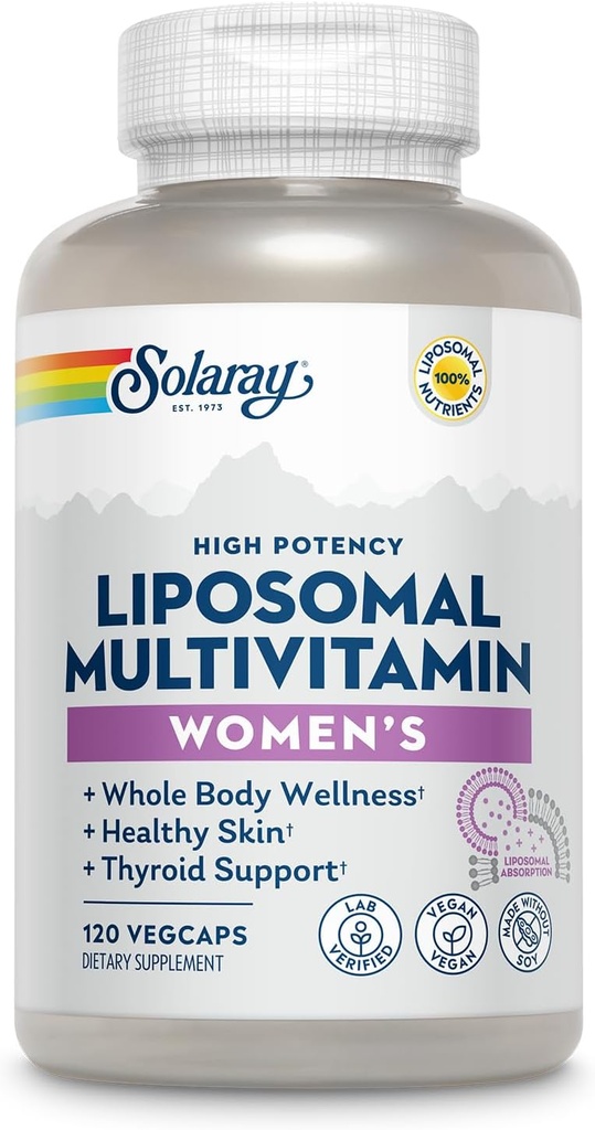 SOLARAY Multivitaminico Liposomico per le donne, Assorbimento potenziato, Alta potenza w/Iron, Vitamina D, Vitamina C, B12, Biotina, CoQ10, Supporto immunitario, Salute Bone, Vegan, 60 Serve, 120 VegCaps