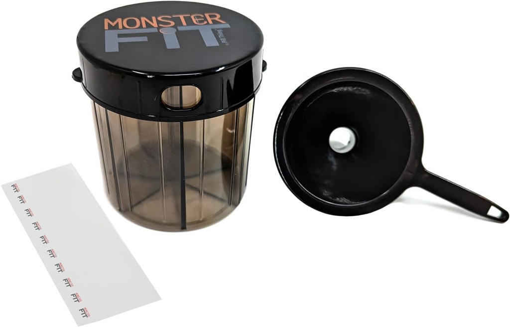 Monster Fit Supplemento farmacia Dispenser con Riempimento deimbuti ed Etichette, Extra Large Pill Container Handles Quasi Qualsiasi supplemento (Monster with Funnel)