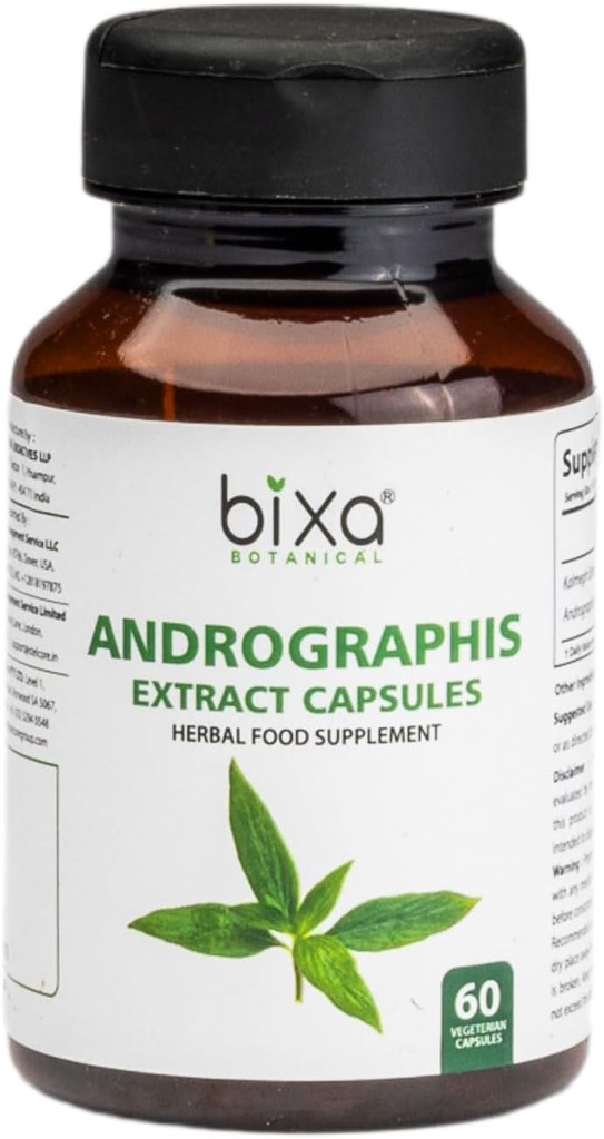 Bixa BOTANICAL Ayurvedic Natural Herbal Supplement Andrographis (Kalmegh) Estrarre 20% Andrographolide | Tonico naturale | per l'immunità sana (450mg) Veg Capsule 60 Conte (Pack of 1)