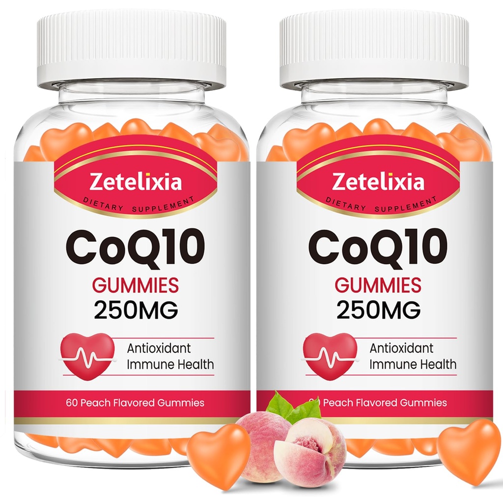2 Pack CoQ10 Gummies, 5X Better Absorption Coenzyme Q10 per l'energia cellulare e il supporto antiossidante, 120 Peach Gummies