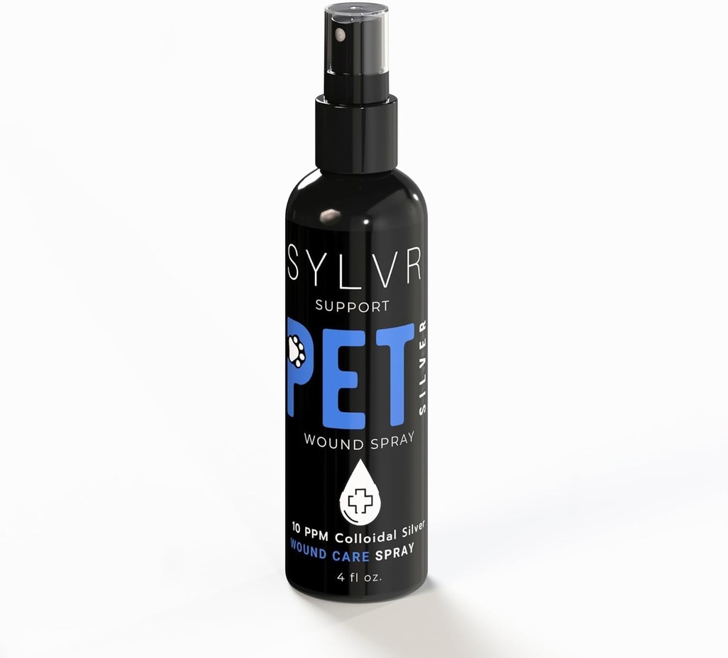 SYLVR WELLNESS- Argento Colloidale SilverSol Pet, Dog, Cat, Wound & Skin Spray con Nano Silver, Made in USA, All Natural (4 oz.)