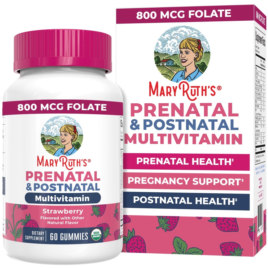 MaryRuth Organics Vitamine prenatali per le donne | USDA Organic Prenatal Gummies | Vitamine postnatali per le donne allattamento | Methylfolate 800 mcg DFE | Iodine | Vegan | Non OGM | 30 Serve