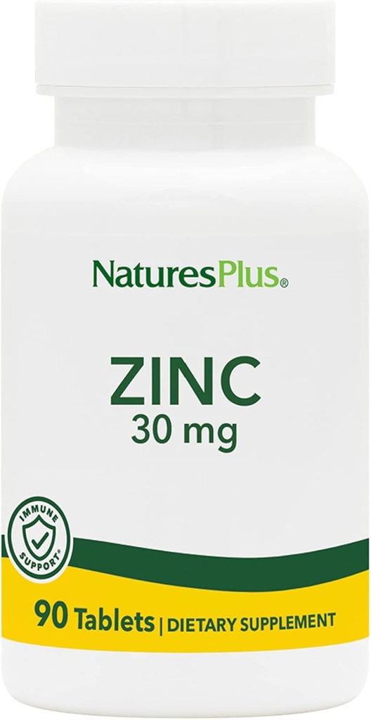 NaturesPlus Zinc Tablets - 30 mg, 90 compresse vegetariane - Integratore di sistema immunitario per la crescita cellulare e la riparazione - promuove la digestione sana, il metabolismo e la visione - senza glutine - 90 porzioni