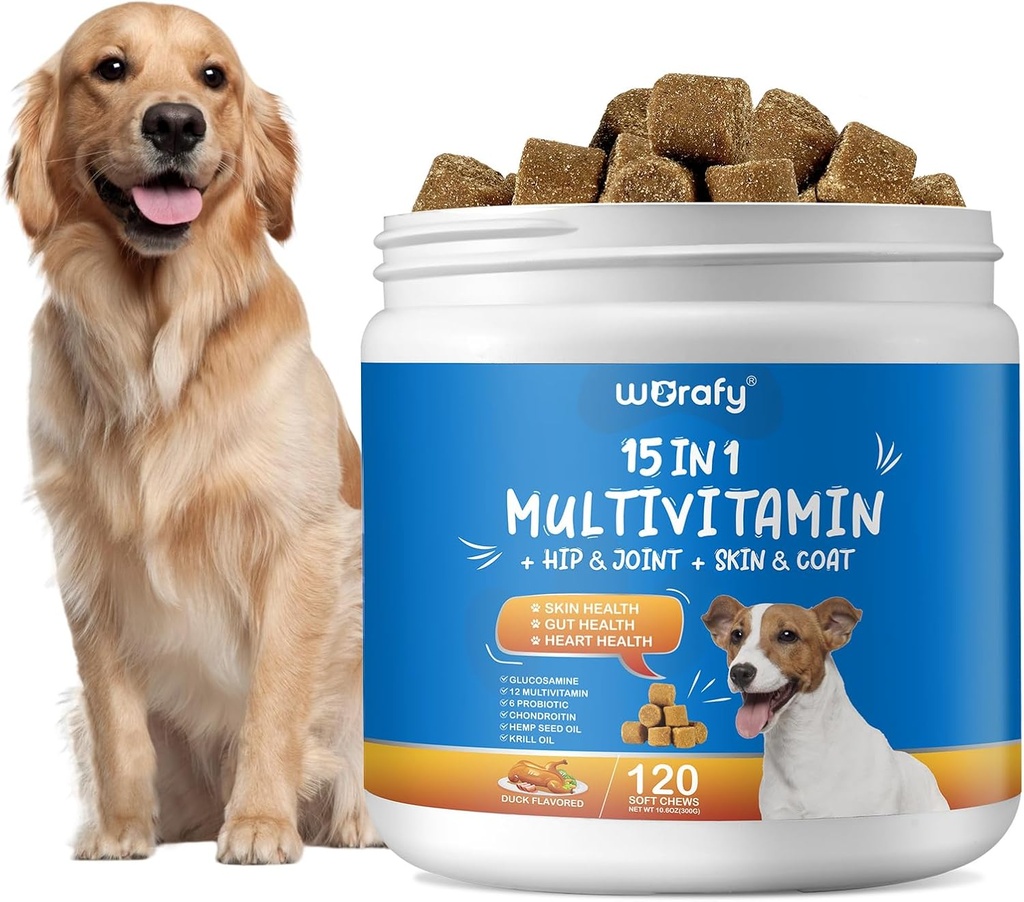 15-in-1 Cane Multivitamina Integratori - Cane Multivitamina Masticabile - Immunità, Digestione, Joint e Heart Health Support for Skin, Coat Heart, Immune System - per tutte le età Tutte le razze (120 conti)