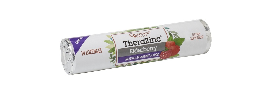Quantum Health TheraZinc Elderberry Roll, Lozenges del lampone, Realizzato con Zinc Gluconate per il supporto immunitario, 14 Conte