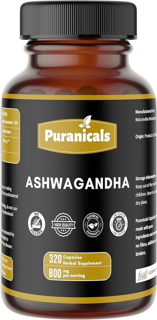 Ashwagandha Premium 320 Capsule Non OGM e Gluten Free | Integratore di erbe | 800 mg Per Serving | Realizzato con Polvere di Ashwagandha 100% Pure Herb
