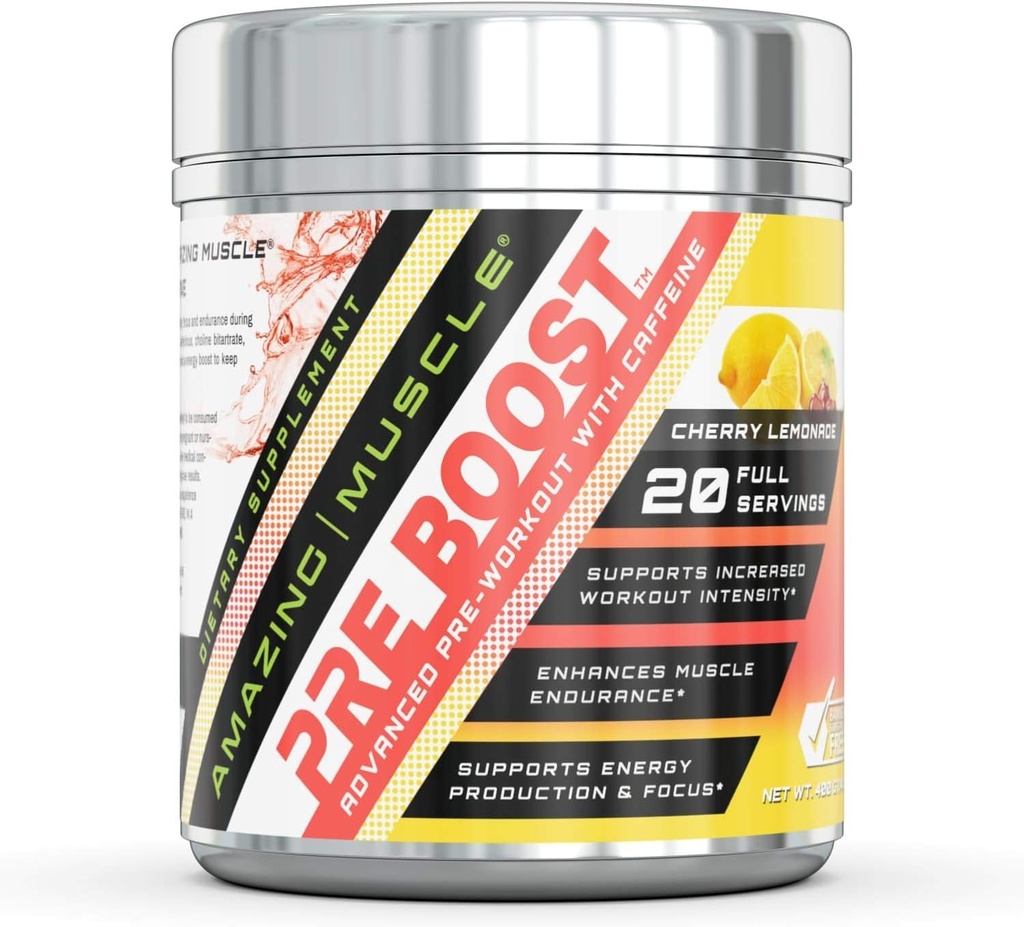 Incredibile Muscolo Pre-Boost Pre Workout Formula con Caffeina | 422 G Per Container | 20 Serve | Cherry Lemonade Flavor