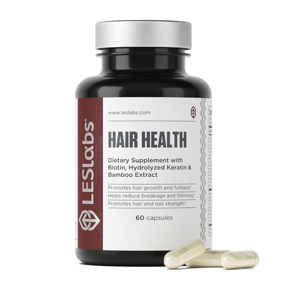 LES Labs Hair Health – Integratore per la crescita e le unghie dei capelli, Aumentata spessore, resistenza e pienezza – Cheratina, Biotina, Semi di zucca & MSM – 60 capsule