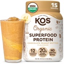 Polvere di proteina basata sulle piante organiche di KOS, burro di arachidi al cioccolato - Polvere proteica vegana Deliziosa - Keto Friendly, senza glutine, latticini gratuiti e soia - 15 porzioni
