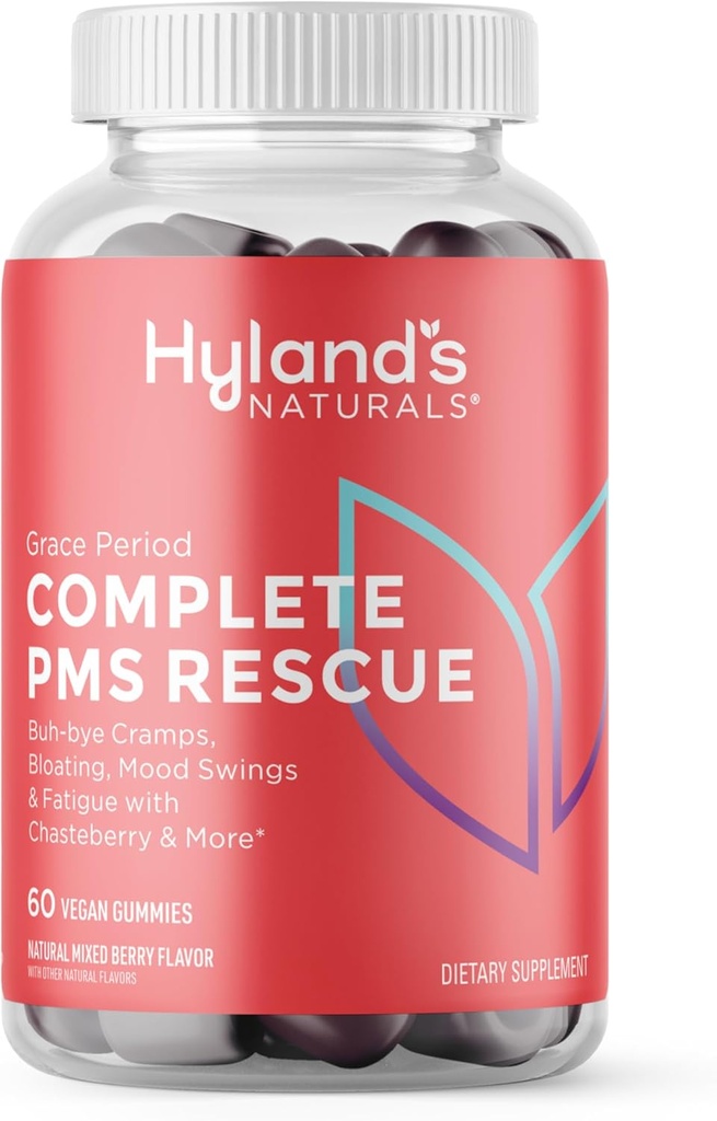Hyland's Grace Periodo completo PMS Rescue, 60 Vegan Gummies con Chasteberry e Dong Quai per il supporto mestruale e B6 e B12 per la formazione di globuli rossi